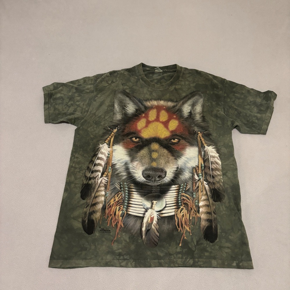 The Mountain Wolf Native American Graphic Tie Dye T Shirt Green Mens Large